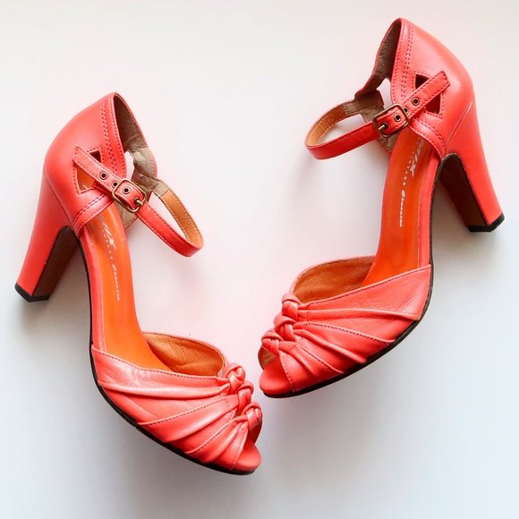 Re-Mix Shoes - RE-MIX Pink Leather Vintage / Retro Inspired Ankle Strap Sandals / Heels / Shoes